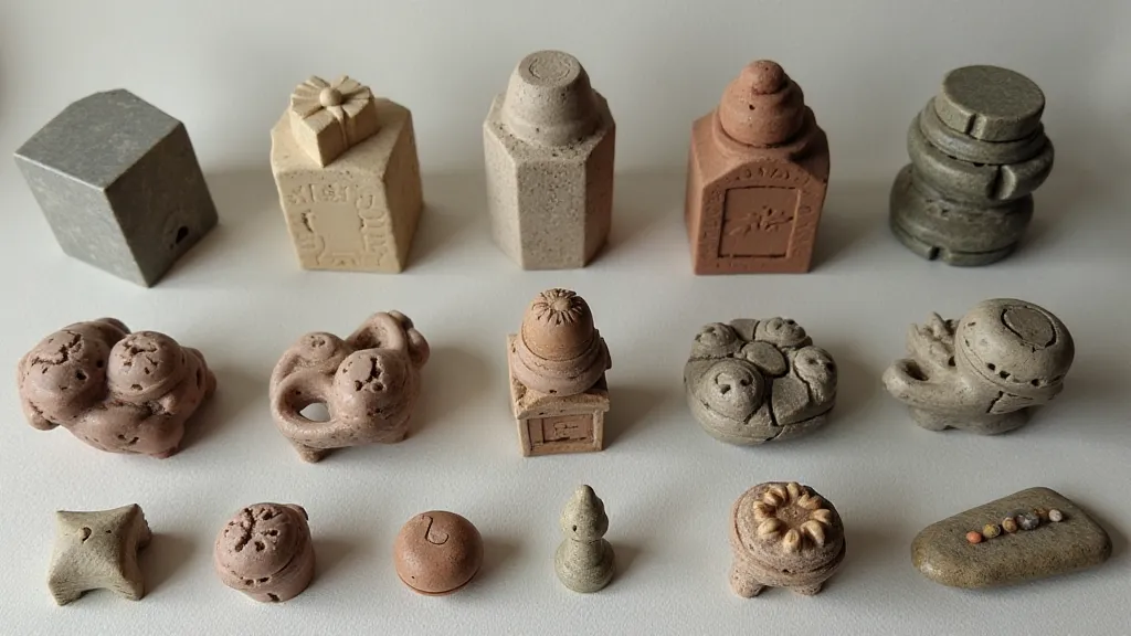 Display of finished stone carvings.