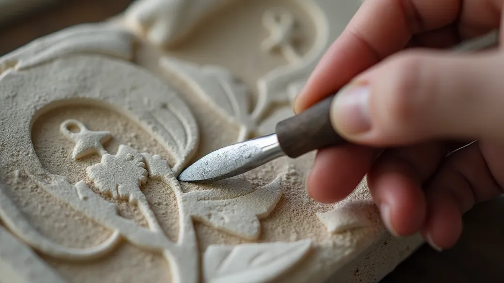 Stone carver using a gouge for detail work