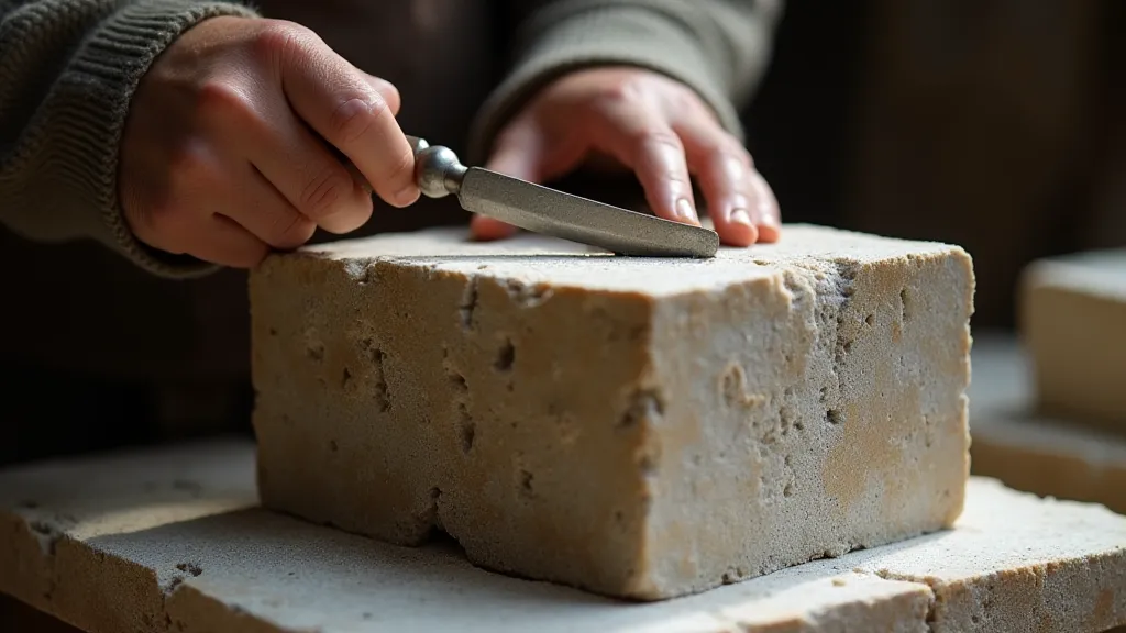 Sculptor using a chisel, demonstrating awareness of grain direction.