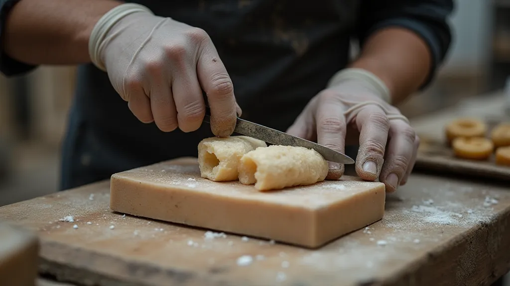 Hands carving a piece of soapstone.
