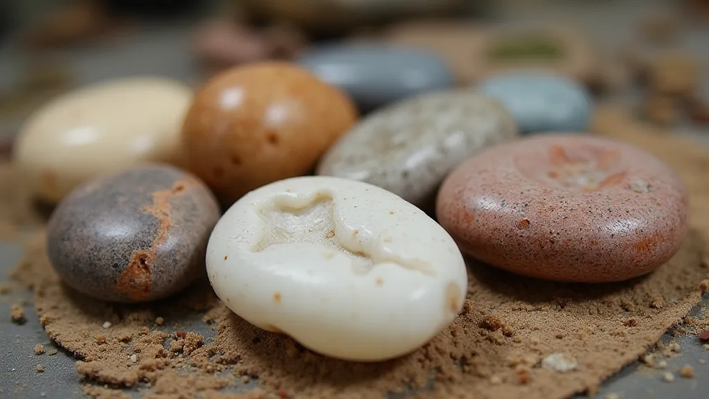 Selection of carving stones on a workbench.