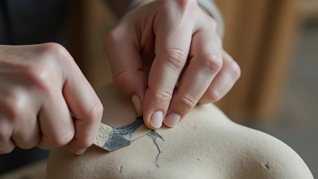 A close-up image of a carver using a surform to smooth a stone surface