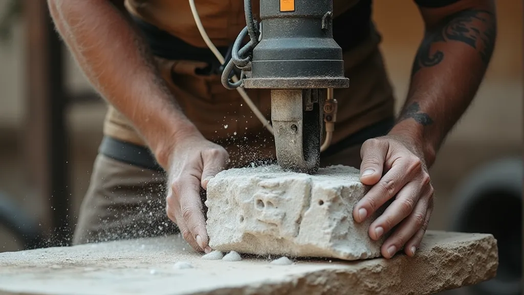 Stone carver using a wet saw with dust collection
